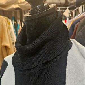 Chic Black and White Striped Poncho Sweater